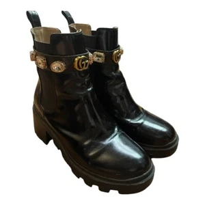 Gucci Chelsea Double G Patent Chunk Heel Ankle Boots - Picture 1 of 16
