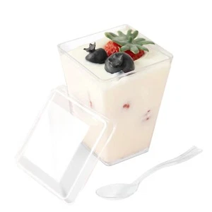 60Pack 5oz Plastic Dessert Cups with Lids & Spoons Parfaits Pudding Ice Cream - Picture 1 of 6