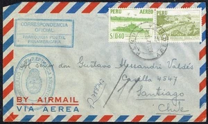 3926 PERU TO CHILE DIPLOMATIC REGISTERED AIR MAIL COVER 1956 ARGENTINA EMBASSY - Picture 1 of 2