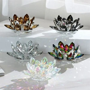 Crystal Lotus Candle Holder Glass Tealight Candlestick Flower Tea Light Holder - Picture 1 of 24