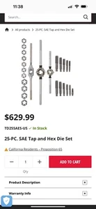 Mac Tools tap and die set - Picture 1 of 3