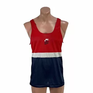 DE COLECCIÓN AÑOS 70 NIKE PISTA RUNNING CAMISETA SIN MANGAS GRANDE HECHA EN EE. UU. Rojo Blanco Azul Malla - Imagen 1 de 9