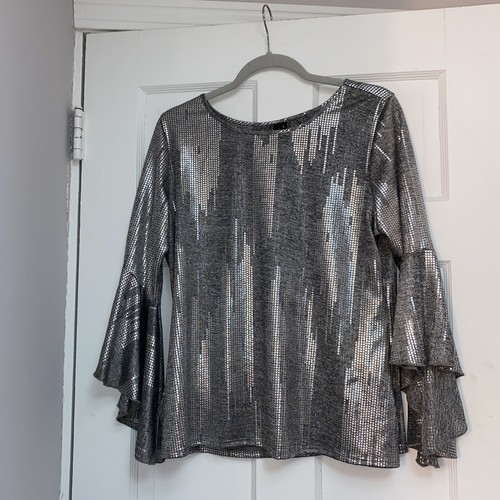 Camicetta donna Kay Celine taglia small argento scintillante manica a campana vintage vintage