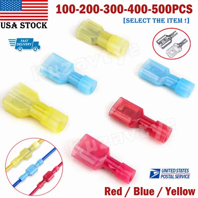 100/500pcs Insulated Nylon Male Female Spade Terminals Wire Crimp Connectors Kit - Image 1 of 4