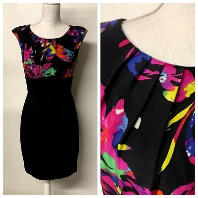 Vestido Vaina Trina Turk Floral Abstracto 100% Seda Plisado Pecho Espalda Carrera 6 Foto 1 de 4