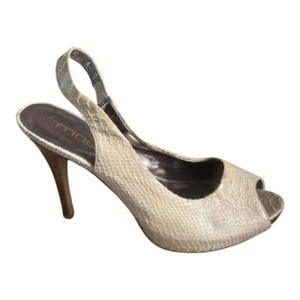 Moda Spana Nude Snakeskin Embossed Leather Peep Toe Sling Back Shoes Size 9.5 - Picture 1 of 10