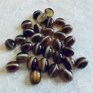 B186 Vintage glass cabochons 10x8mm caramel w/pale yellow stripe unfoiled (30) - Picture 1 of 1