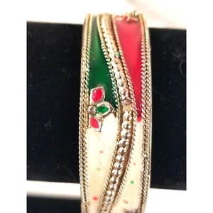 Brazalete Brazalete Navidad Vintage Esmalte Tono Dorado 2.5 Pulgadas Diámetro - Imagen 1 de 6