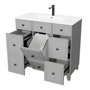 36 inch Bath Vanity with Sink Freestanding Bathroom Vanity Cabinet Large Storage - Picture 1 of 13
