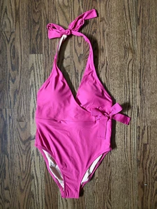 NWT J. Crew Pink Halter Bow Wrap One Piece Swimsuit Style L2642 Size 6 - Picture 1 of 5