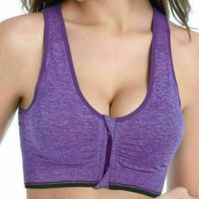 Sujetador deportivo con cremallera frontal push up de alto impacto inalámbrico acolchado yoga gimnasio chaleco EE. UU. para mujer Foto 1 de 4