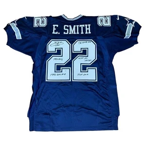 Emmitt Smith Signed Authentic Blue Nike Dallas Cowboys Jersey 6 Stats - JSA - Picture 1 of 4