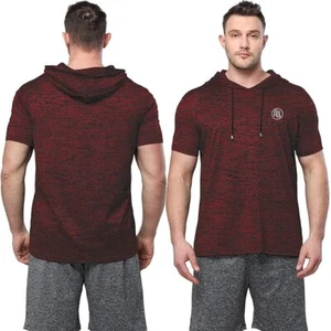 Mens Short Sleeve Hoodies Dry-Fit Workout Fitness Sport Gym Hooded Tops Red S - Picture 1 of 10