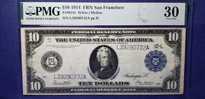 Fr#951b 1914 $10 FRN San Francisco White-Mellon (SN:L39290732A) PMG VF 40 - Image 1 of 2