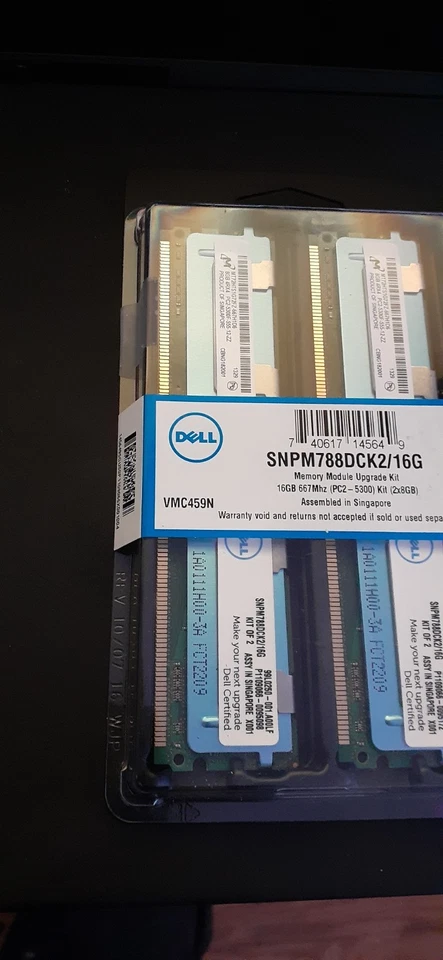 New Genuine Dell SNPM788DCK2/16G 16GB PC2-5300F Server Memory Kit - Image 1 of 1