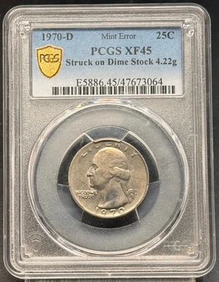1970-D Mint Error Washington Quarter, Struck on Dime Stock PCGS XF 45 - Image 1 of 4