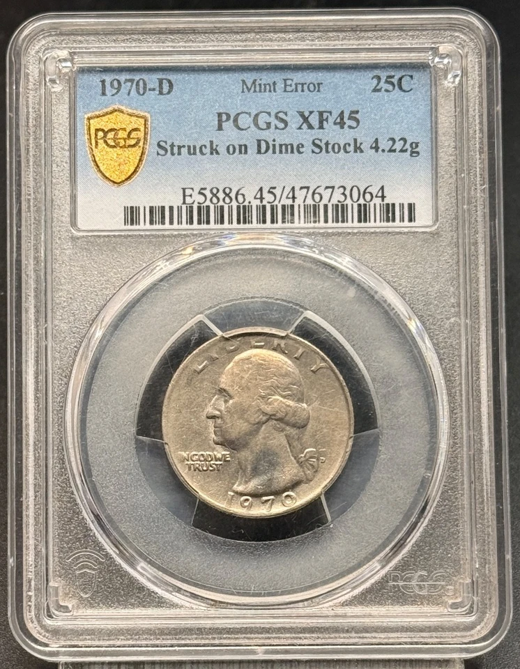 1970-D Mint Error Washington Quarter, Struck on Dime Stock PCGS XF 45 - Image 1 of 4
