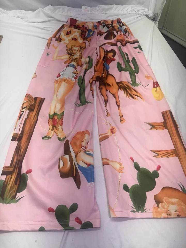 Mujer Pequeño Pijama Rosa Vaquera Vaquero Estampado Occidental Cintura Elástica Ropa de Salón Foto 1 de 4