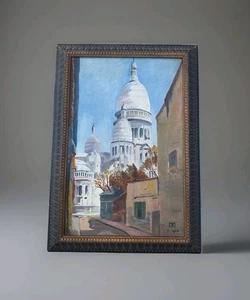 Peinture Ancienne Huile Sur Toile Paysage Paris Basilique Du Sacré Coeur 1946 - Imagen 1 de 10