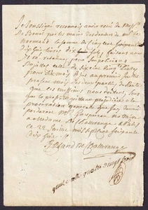 Jean-Francois Roland de Challerange / Autógrafo Breve letra ALS 1750 - Imagen 1 de 1