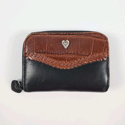 Cartera monedero Brighton de cuero negro marrón con ribete de cocodrilo corazón plateado cambio de moneda Foto 1 de 4