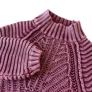 Free People Chunky Knit Mock Neck Sweater Wine Purple Textured XS Women's - Picture 1 of 8