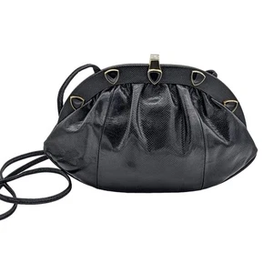 Susan Gail Vintage Black Genuine Snakeskin Crossbody Bag Gold Hardware 1970's - Picture 1 of 8