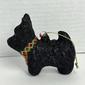Adorno de Navidad perro Holly Berry Scotty Cobane soplado a mano negro brillo vidrio - Imagen 1 de 5