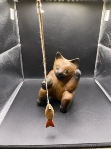 Gato de pesca vintage tallado a mano estante de madera cuidador decoración del hogar gatito gato - Imagen 1 de 8