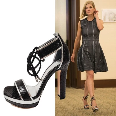 ZAPATOS ALEXANDER MCQUEEN SANDALIAS DE CUERO PITÓN NEGRAS PLATEADAS $1,090 talla 37.5 7.5 Foto 1 de 4