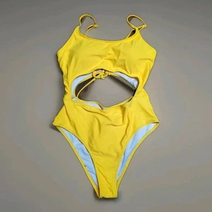 Meyeeka Damen großer gelber ausgeschnittener Monokini Einteiler Badeanzug Größe Large - Bild 1 von 8
