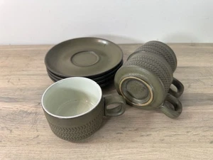 60’s Mid Century Modern Denby Stoneware 7pc Set Of Cups Saucers - Picture 1 of 6