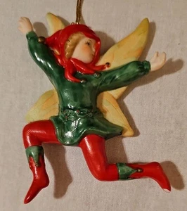 Vintage Gorham Fairy Elf Ornament in Red and Green With Wings 1980s Rare - Picture 1 of 3