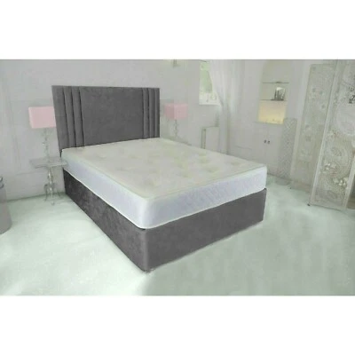 CRUSHED VELVET DIVAN BED BASE ONLY + 20 INCH SAVANNAH HEADBOARD