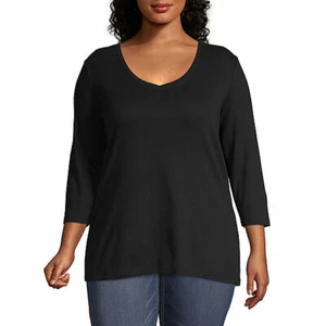 ST.JOHN'S BAY Women's Plus Size 0X (14W) Soft Cotton V-Neck, 3/4 Sleeve T-Shirt - Picture 1 of 6