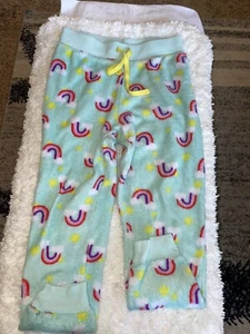 Total Girl sz. 14 light green rainbow design fleece pj bottoms. Soft, adorable.  - Picture 1 of 11