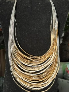 Vintage Multi-strand Beaded Statement Necklace. Gold, Cream,white Beads. Wow - Picture 1 of 7