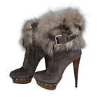 Le Silla Wood Platform Gray Suede With Fur Ankle Boots Size 35