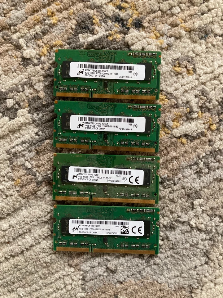 Micron 16GB ( 4 x 4GB ) Kit 1Rx8 PC3L-12800S DDR3 1600MHz SODIMM Laptop Memory - Image 1 of 2