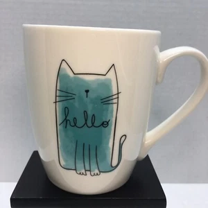 Winifred & Lily Blue Cat Hello Coffee Mug Kitty White Large Cup Tea Drink - Picture 1 of 6