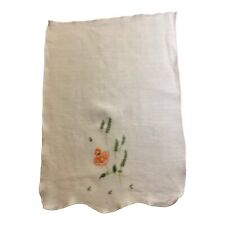 Vintage Hand Guest Towel Embroidered Linen Orange Rose 12 x 18 inches