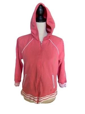 Chaqueta deportiva Oleg Cassini para mujer pequeña rosa con capucha bolsillos a rayas atlética Foto 1 de 4