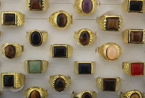 Wholesale Lots 45pcs Mixed Fashion Men's Natural Stone Gold Plated Party Rings - Picture 1 of 7