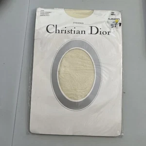 Vintage Christian Dior Nylon Thigh High Stockings Alabaster Point D’Esprit Small - Picture 1 of 8