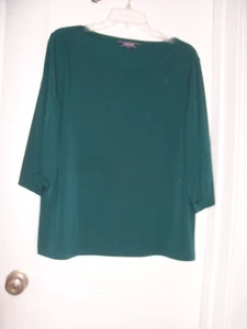 WOMENS LANDS END 3/4" SLEEVE HUNTER GREEN PULLOVER BLOUSE SIZE LARGE NWOT - Picture 1 of 6