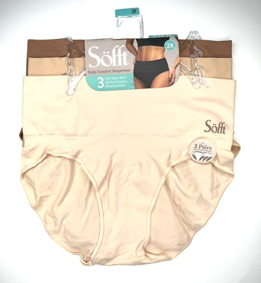 Softt Womens Plus Size 2X All Day Comfort Shaping Briefs 3 Pack Wide Waistband - Image 1 of 4