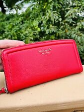 Kate Spade Pebbled Leather Slim Continental Zip Around Wallet Lingonberry NWT