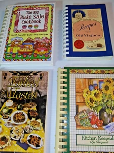 Vintage Cookbooks Lot of 4 Big Bake Sale, Old Virginia Recipes,Kitchen Keepsake - Picture 1 of 3