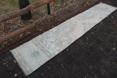 Turkish Vintage Handwoven Runner Rug 9'9"x1'10" - Image 1 of 4