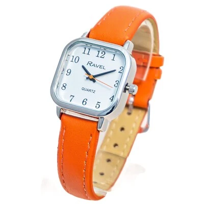 Ravel Ladies Super-Clear Easy Read Quartz Square Watch Orange Strap R0141.08.2 - Image 1 of 2
